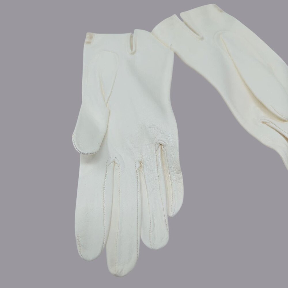 Vintage Antique Leather Gloves White Wrist Lace - Picture 8 of 10